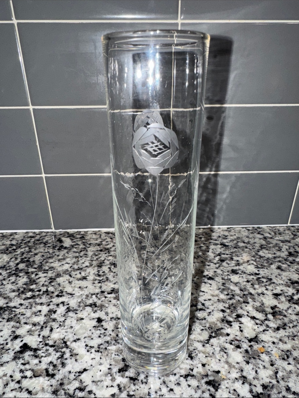 Clear Etched Glass Cylinder Vase - Clear